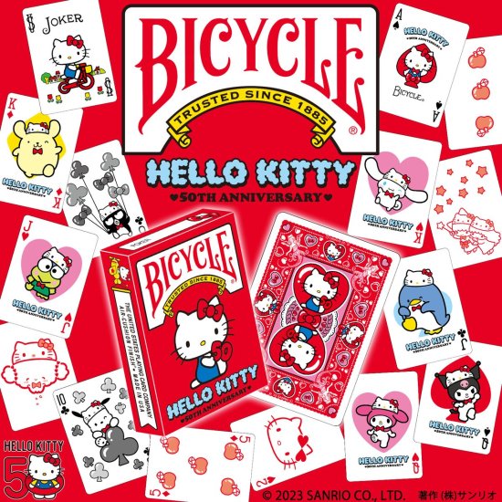 (image for) Bicycle Hello Kitty 50th Anniversary Red Playing Cards by Sanrio Anime Japan - Click Image to Close