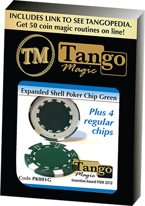 (image for) Expanded Shell Poker Chip Green plus 4 Regular Chips (PK001G) by Tango Magic - Trick - Click Image to Close