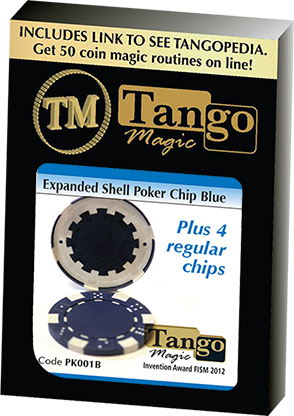 (image for) Expanded Shell Poker Chip Blue plus 4 Regular Chips (PK001B) by Tango Magic - Trick - Click Image to Close