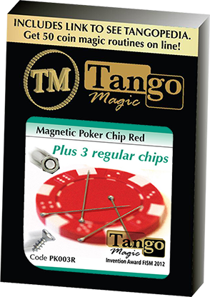 (image for) Magnetic Poker Chip Red plus 3 regular chips (PK003R) by Tango Magic - Trick - Click Image to Close