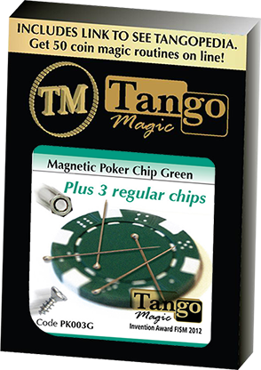 (image for) Magnetic Poker Chip Green plus 3 regular chips (PK003G) by Tango Magic - Trick - Click Image to Close