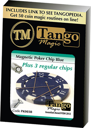 (image for) Magnetic Poker Chip Blue plus 3 regular chips (PK003B) by Tango Magic - Trick - Click Image to Close