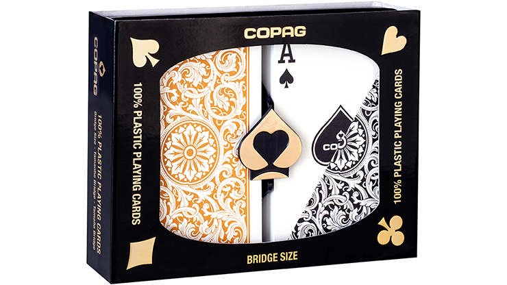 (image for) Copag 1546 Plastic Playing Cards Bridge Size Regular Index Black/Gold Double-Deck Set - Click Image to Close