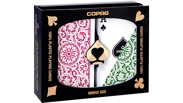 (image for) Copag 1546 Plastic Playing Cards Bridge Size Regular Index Green/Burgundy Double-Deck Set - Click Image to Close