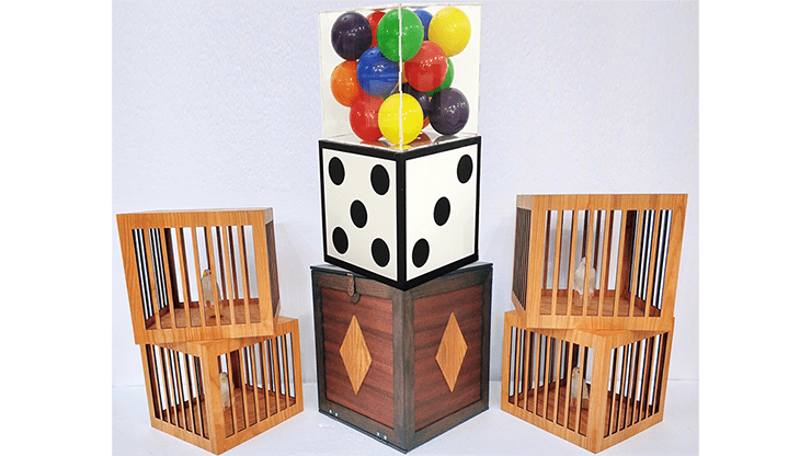 (image for) Transformation of Dice to Crystal Cube then to 4 Cages (Wooden) by Tora Magic - Trick - Click Image to Close