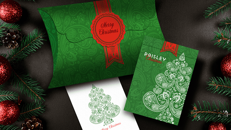 (image for) Paisley Metallic Green Christmas Playing Cards by Dutch Card House Company - Click Image to Close