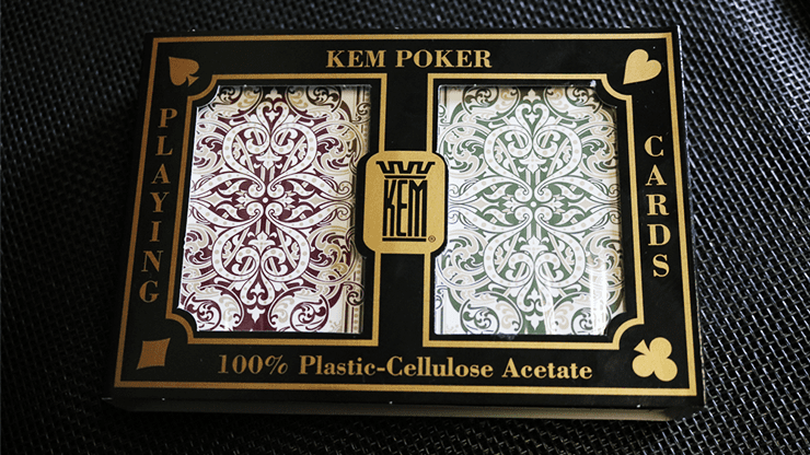 (image for) KEM Poker Plastic Playing Cards Jacquard (Purple and Green 2 deck set Jumbo Index) - Click Image to Close