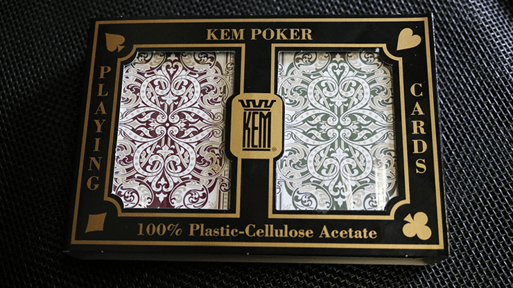(image for) KEM Bridge Plastic Playing Cards Jacquard (Purple and Green 2 Deck Set Jumbo Index) - Click Image to Close