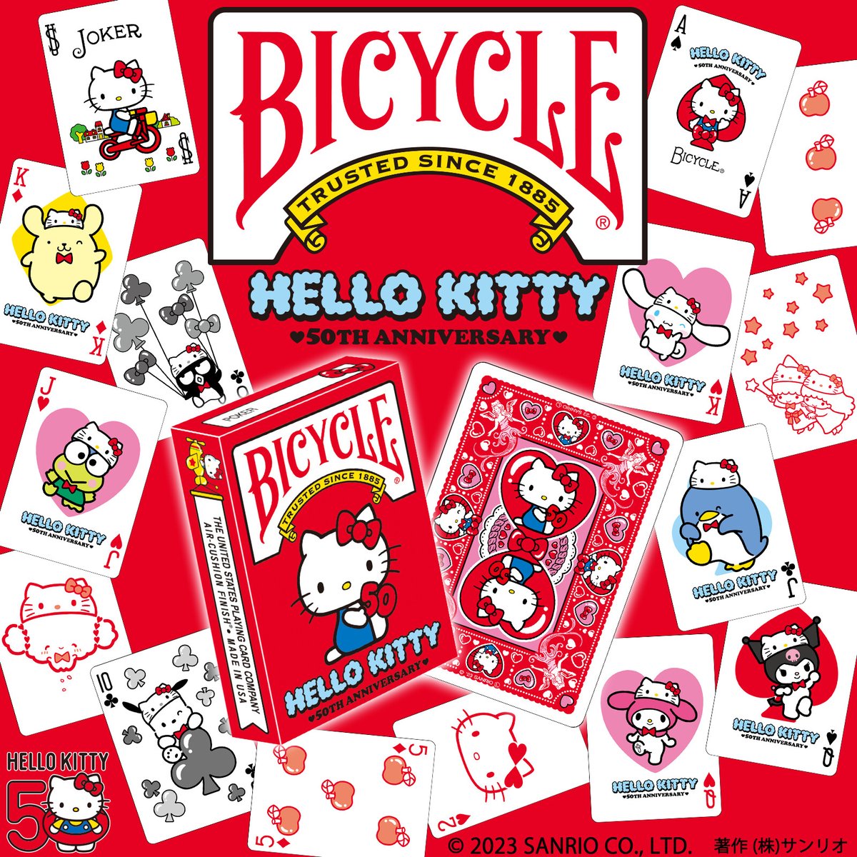 (image for) Bicycle Hello Kitty 50th Anniversary Red Playing Cards by Sanrio Anime Japan