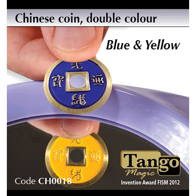 (image for) Chinese Coin (CH0018) Blue & Yellow by Tango Magic - Tricks - Click Image to Close